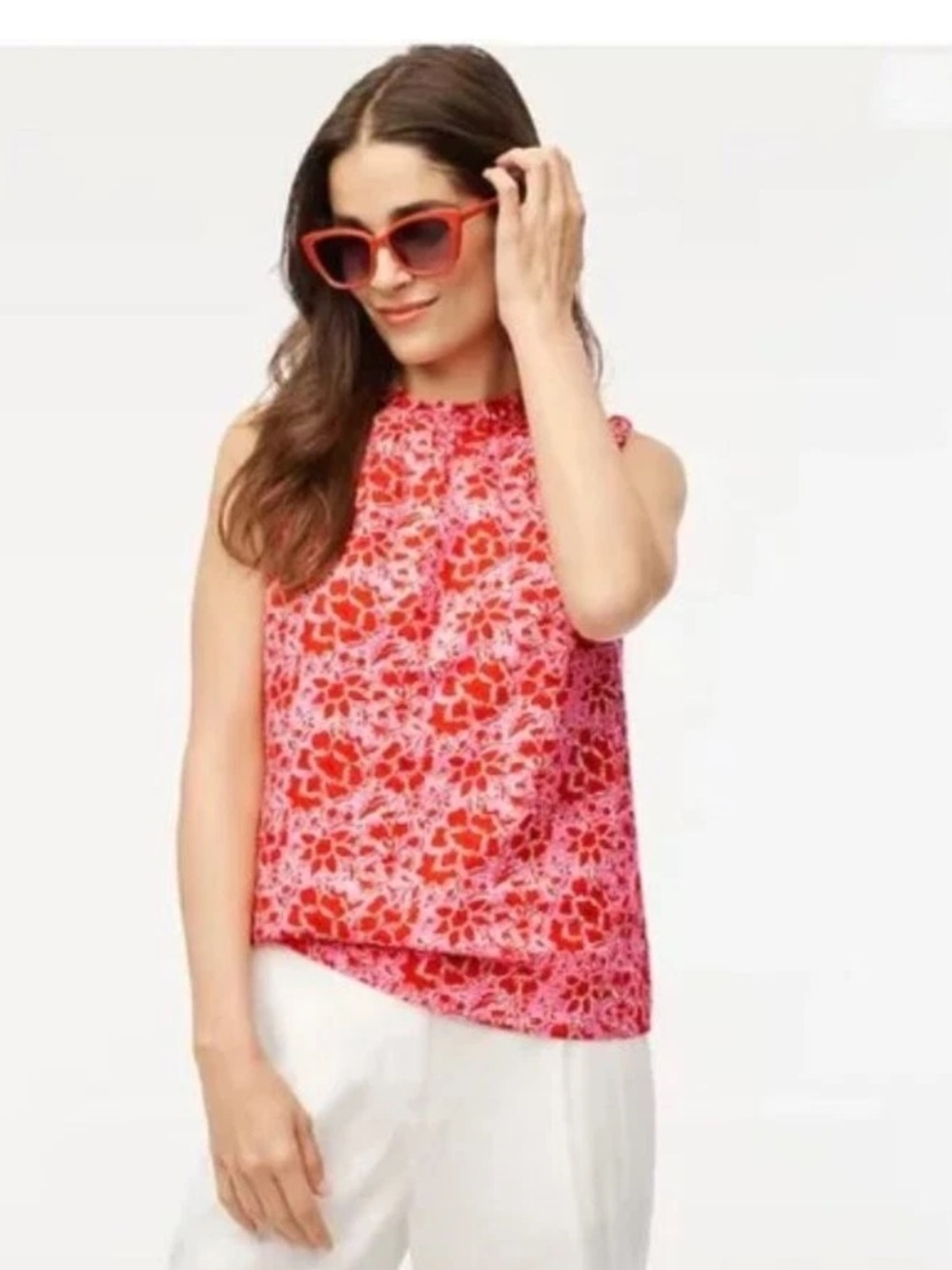 J.Crew Sleeveless Ruffled Neckline
Linen Blouse Floral Cottage Pink/Red
S NWT